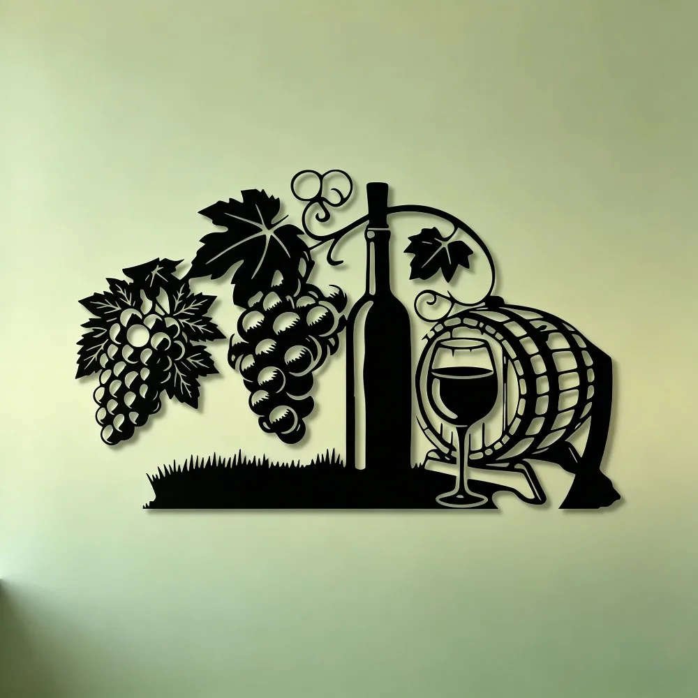 CIFBUY Iron Wall Art Wine Grape Vine Barrel Metal Wall Sculpture Hanging Decor For Kitchen Dining Room Bar Wine Cellar Art