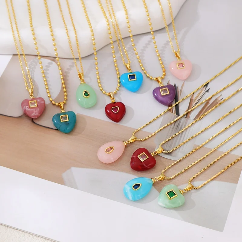 “Love Droplet” Zircon-Set Pendant with Box Chain Necklace