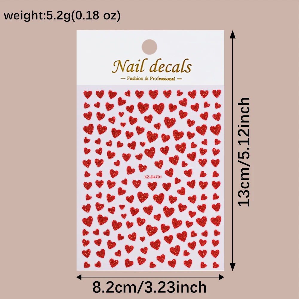 5D Valentinstag Lila Glitzer Liebe-Herz Nagelaufkleber Gemischte Größen Süße Herz Nagelaufkleber Selbstklebende Maniküre Dekoration