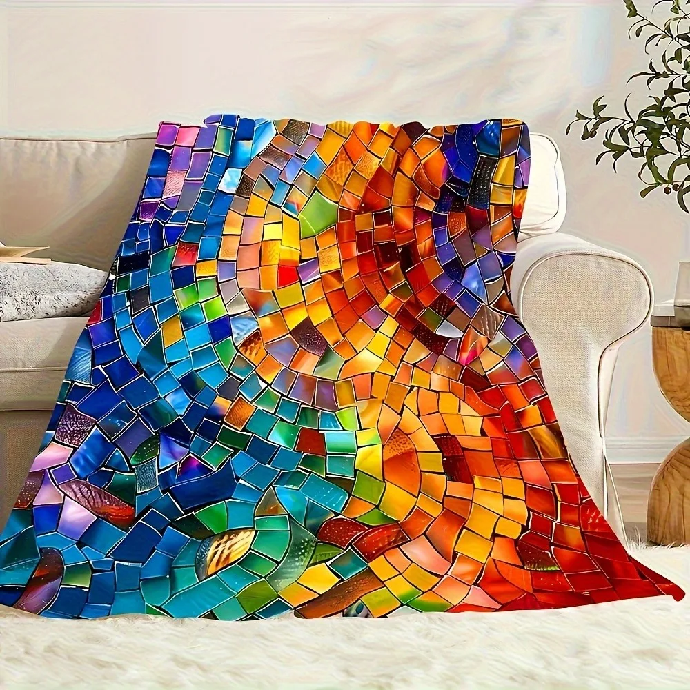 Vibrant Colored Glass Style Soft Comfortable Warm Multi-Purpose All Season Bedding Office Outdoor Camping Travel Gift Blanket