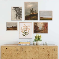 Autumn Tree Oil Painting On Canvas Poster Vintage Fall Landscape Rustic Print Retro Forest Moody Wall Pictures Living Room Decor