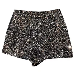 High Quality Sexy Sequins Shiny Zipper Shorts Women Nightclub Hot Pants for Women Black Silver