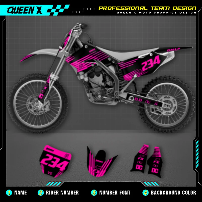 QUEEN X MOTO مخصص فريق دراجة نارية الرسومات خلفية ملصقات مصورة عدة لسوزوكي RMZ250 2004-2006 003