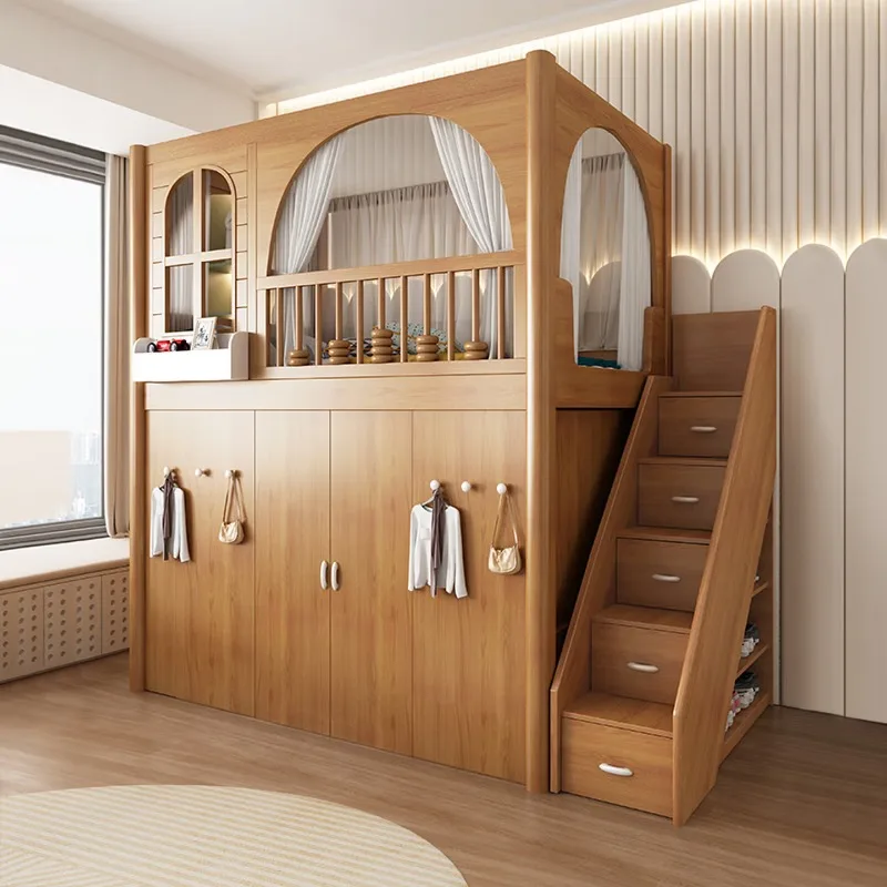 High and low beds with desks, integrated elevated wardrobes, double-layer children's beds, multi-functional combinations