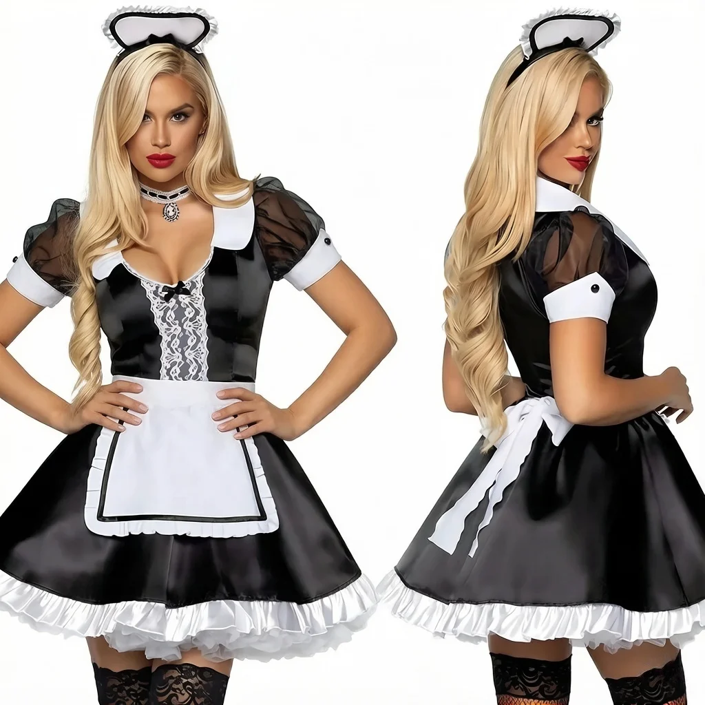 

Halloween Sexy Maid Costume - Women's Role Play Uniform With Apron For Party