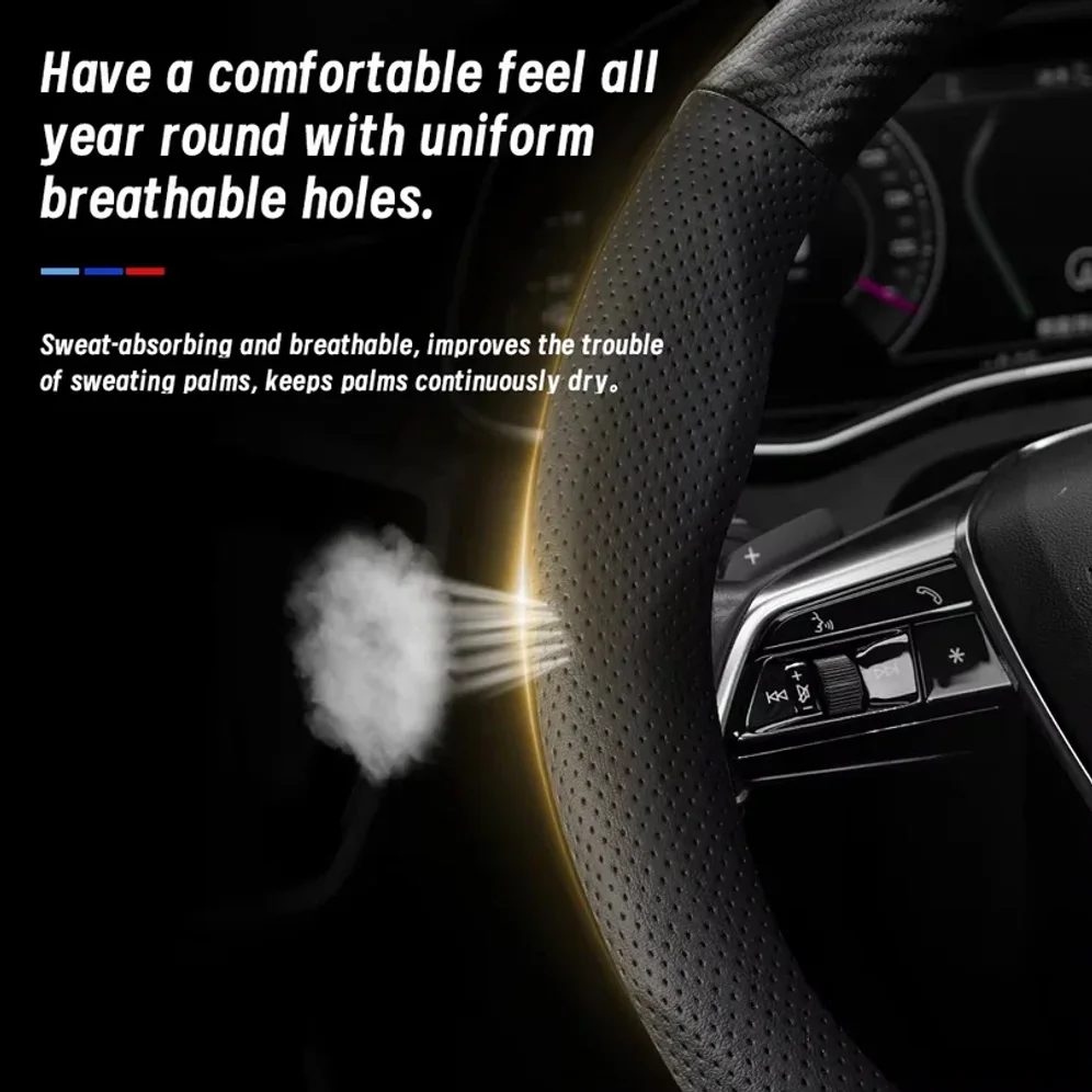 For Byd Leather Matte Carbon Steering Wheel Cover for Dolphin Seal Atto 3 King Shark 6 Song F0 Sealion 7 Yuan Cars Accessories