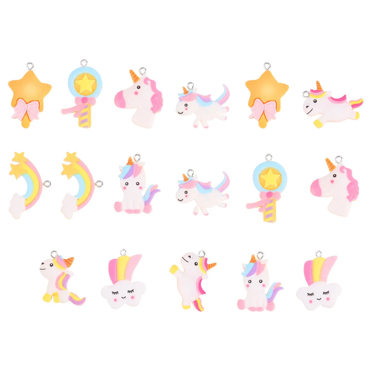 

Набор из 17 подвесок-единорогов из смолы в мультяшном стиле для DIY: ожерелья, браслеты, брелоки, радужные шармы, украшения ручной работы, подвески-единороги