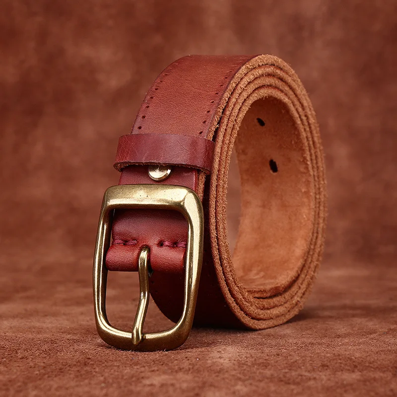 Top layer cowhide pin buckle belt men's retro washed distressed trend casual handmade genuine leather men's jeans belt