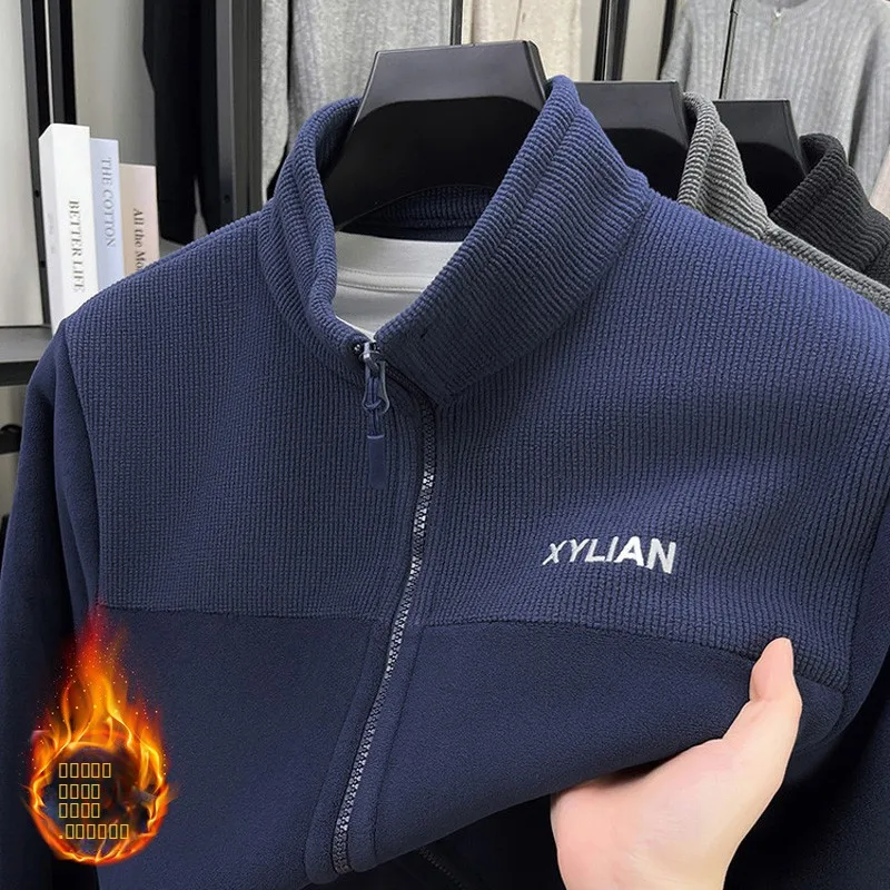 

Thiened Fce Men's Jaet Casual Sle Warmth Polyester Fiber Stand Fit Long Sve Stand Collar Coat for Autumn Winter