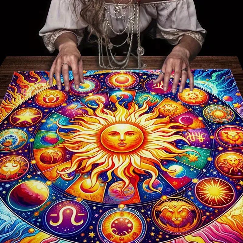Astrology Zodiac Wheel Tarot Cloth Table Runner Bohemian Crystal Energy Healing Spiritual Decor Gift