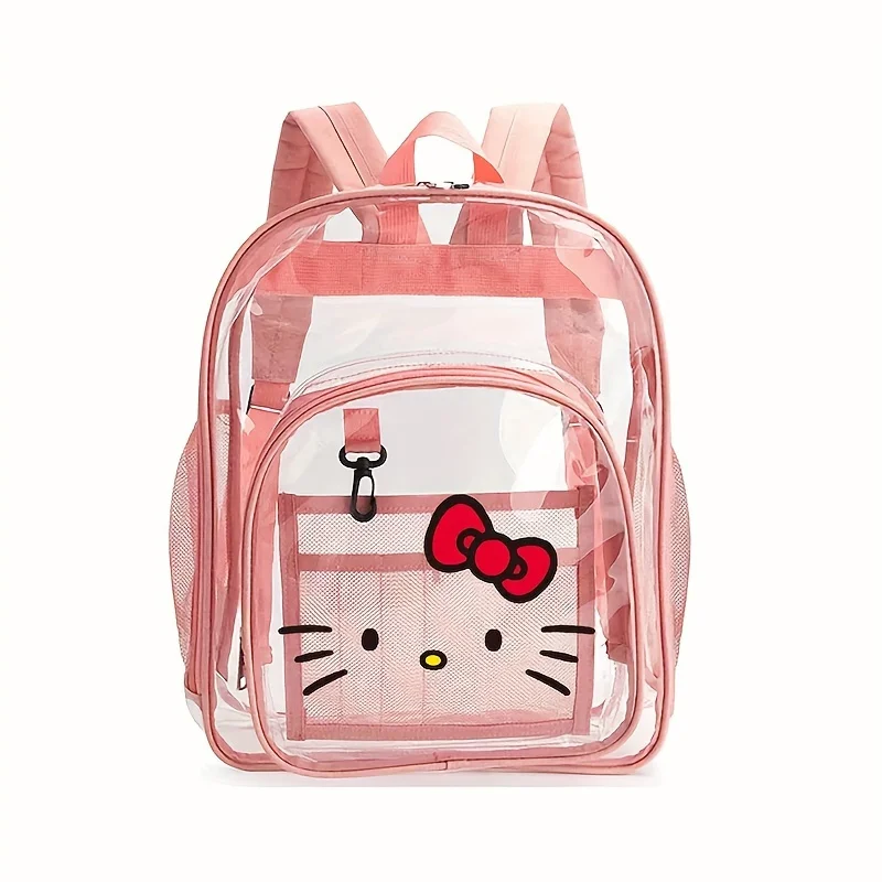 Sanrio Hello Kitty Transparent Backpack Adjustable Shoulder Straps Kindergarten Children Anime Travel Bag Waterproof Transparent