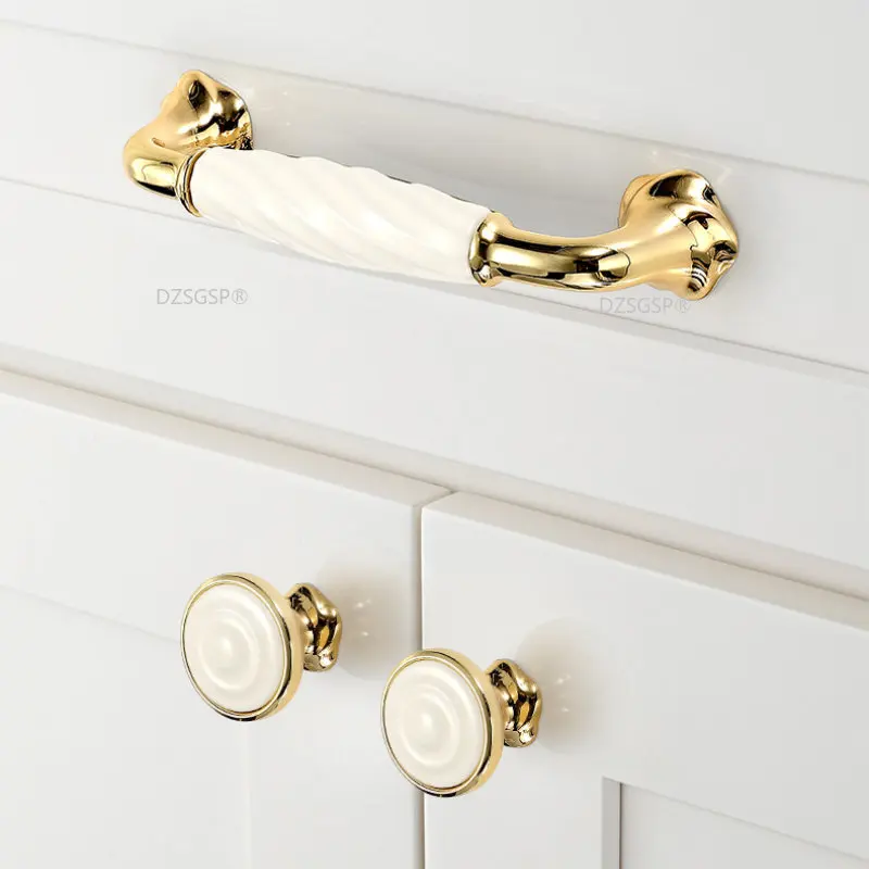 Kitchen Door Handles Furniture Handle Cabinet Door Hardware Gold White Creamic Cabinet Handles Knobs Drawer Pulls