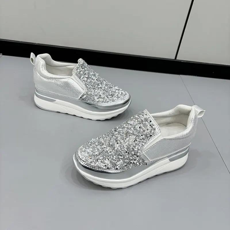 NEW Lazy Women's Flat Shoes Fashion Rhinestone Loers Casual Platform Woman Shoes Slip-On Flats Shoes Casual Women Plus Size 43