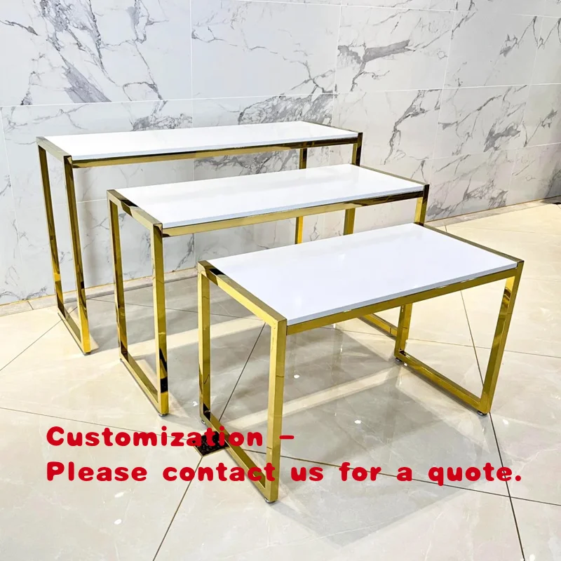 custom.Boutique Clothing Store Shiny Gold Stainless Steel Set Nesting Table Display Rack Shop Furniture Retail