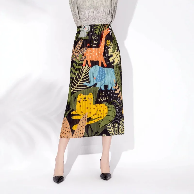 Miyake Printed Skirt Plisse Women 2026 Spring/Summer New Design Elegant Jupe Fashionable Commuter Versatile Mid-Length Skirt