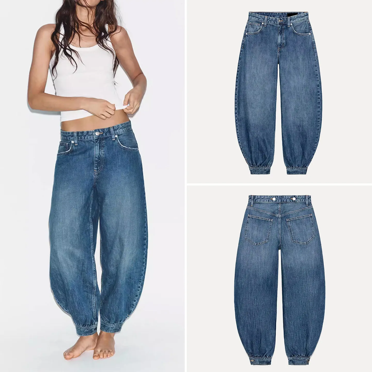 

Модные джинсы-баллоны из денима для женщин, весна 2026, новинка, с завышенной талией, приталенные, с деталями из денима