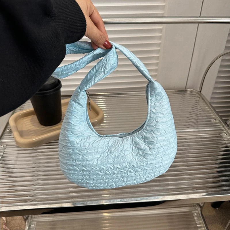 

2023 Fashion Korean Folded Shoulder Bag Simple Commuting Underarm Bag Women Sweet Soft Handbag Casual Crescent Dumpling Bag