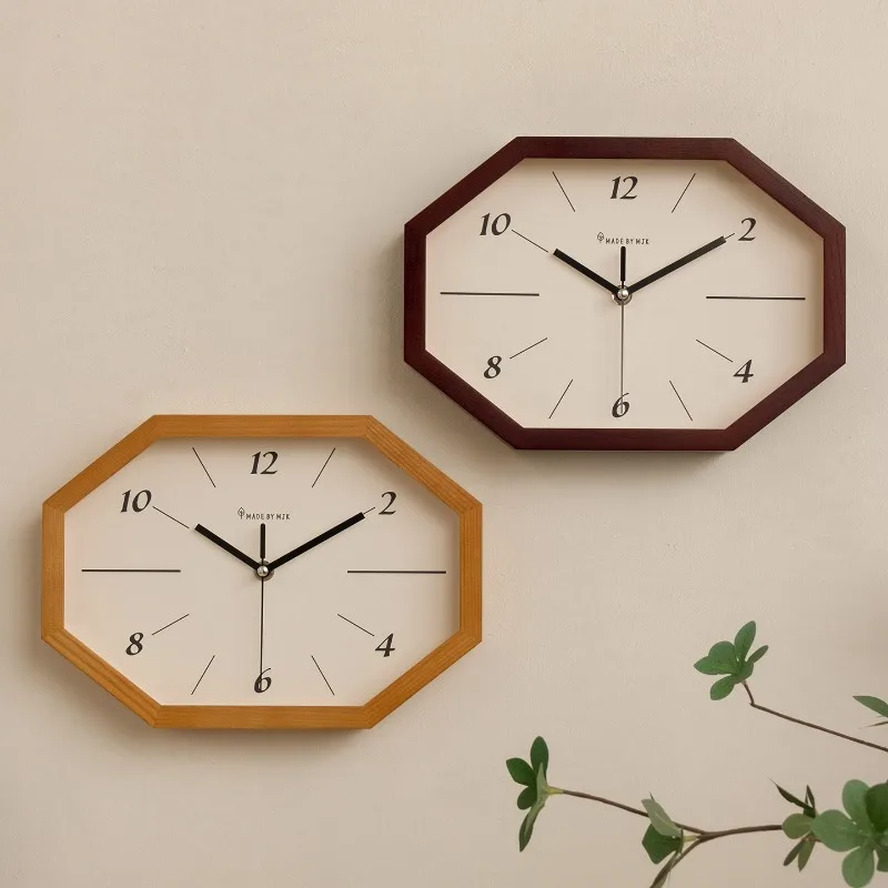 Retro Wall Clocks Japanese Wooden Wabi-sabi Wall Clocks Octagonal Simple Creative Watches Living Room Designed Decoration