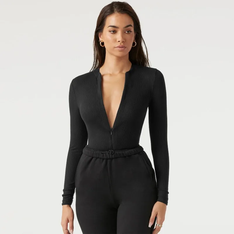 Women's Jumpsuit Tights Knitted Sweater Jumpsuit Zip Top Three-Point Pants