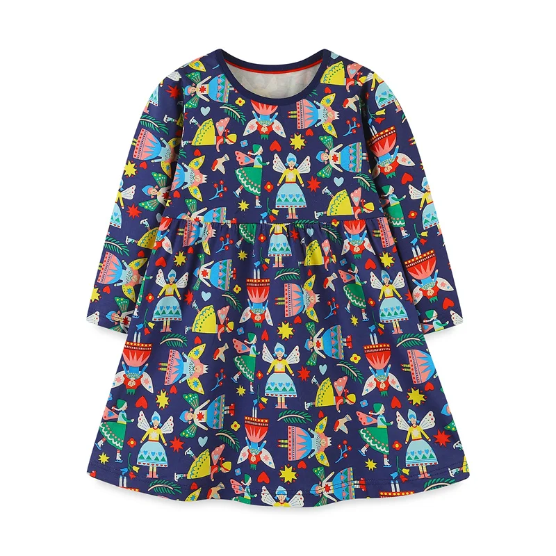 Jumping Meters 2-7T Long Sleeve Princess Girls Dresses For Autumn Spring Children\'s Clothing Cartoon Print Fashion Kids Birthday