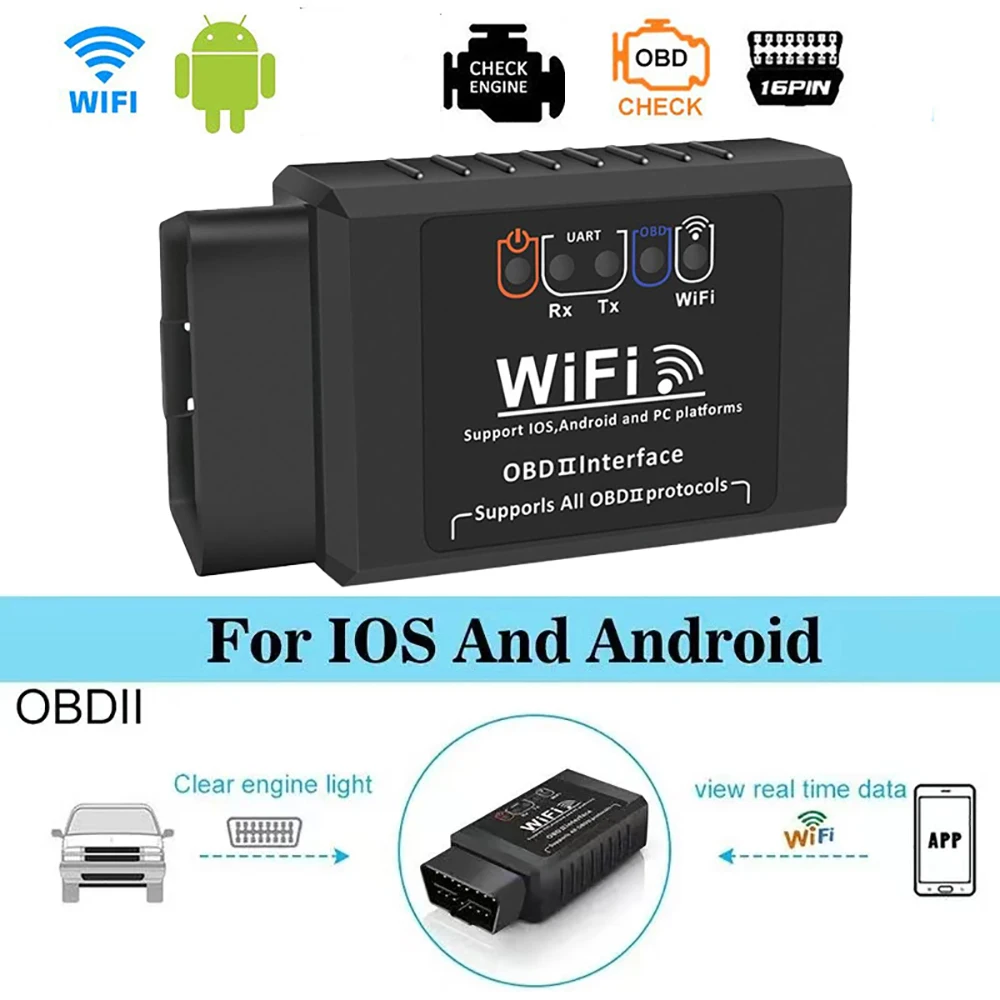 Popular WiFi ELM327 OBD2 Code Reader Scanner V1.5 Car Fault Detector Car Diagnostic Tools For Android/PC 16PIN Connector Adapter