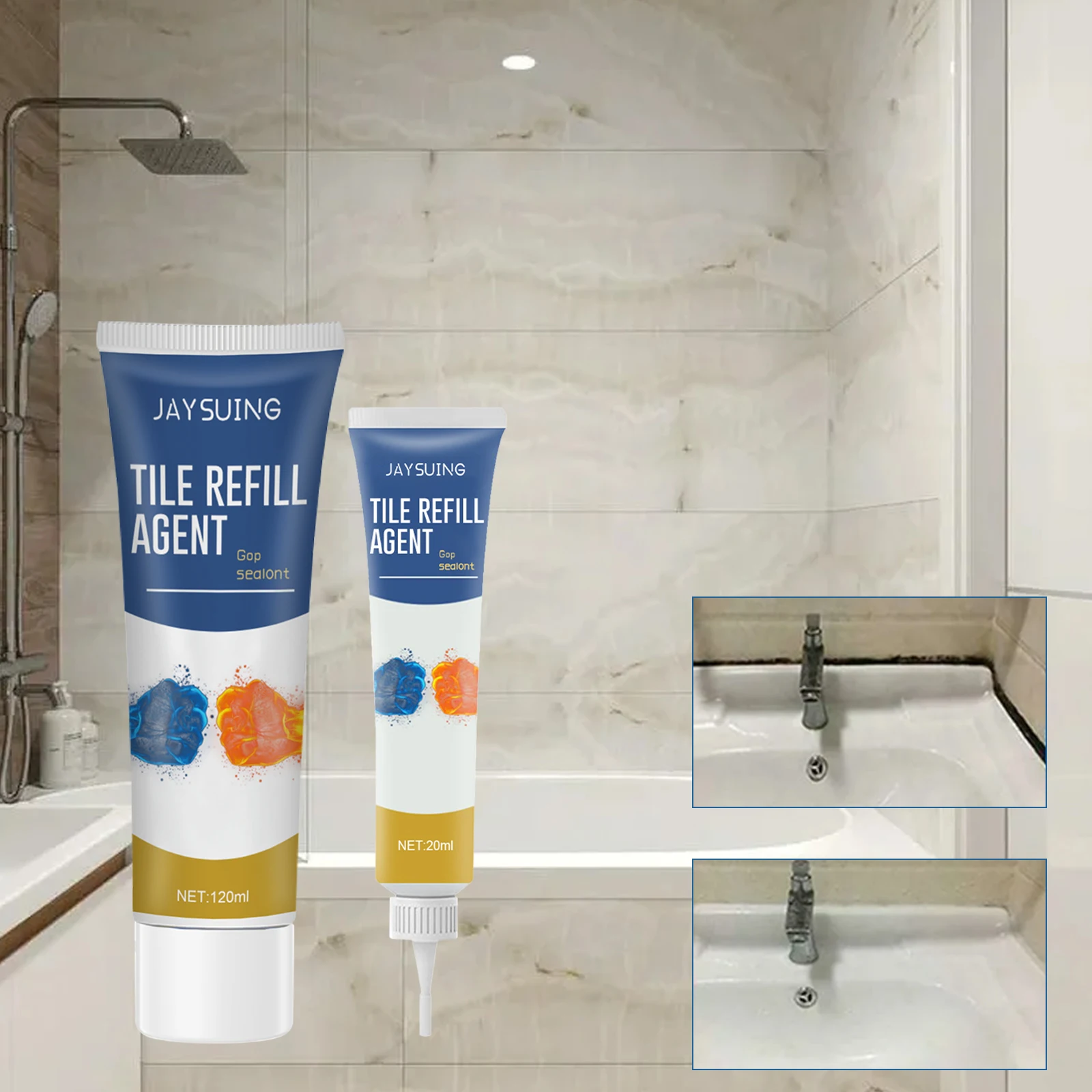 Jaysuing Tile Grout Sealer 20ml Waterproof Anti-Mold Gap Filler for Kitchen Bathroom Floor Tile Joint Repair