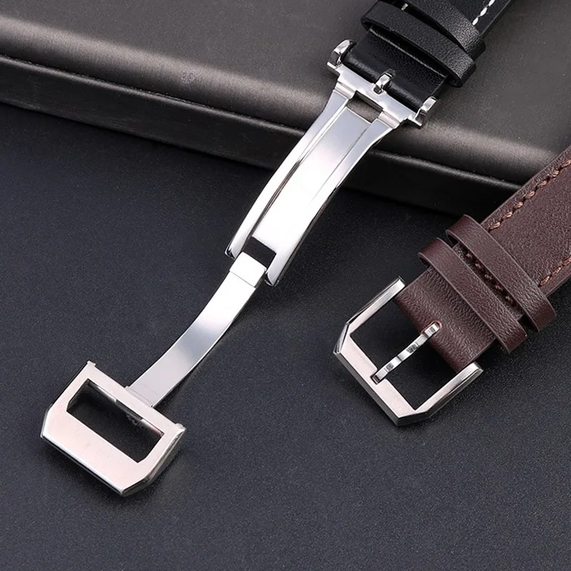 Folding Buckle Leather Watch Band 20mm 21mm 22mm Universal Men Women Straps for IWC for Pilot Series Cowhide Soprt Bracelet Belt