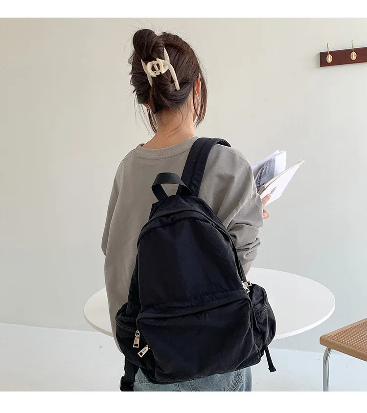 Kawaii ransel wanita ritsleting merah muda mode persegi kain nilon ransel siswa siswa sekolah untuk wanita tas Laptop kasual wanita 2023