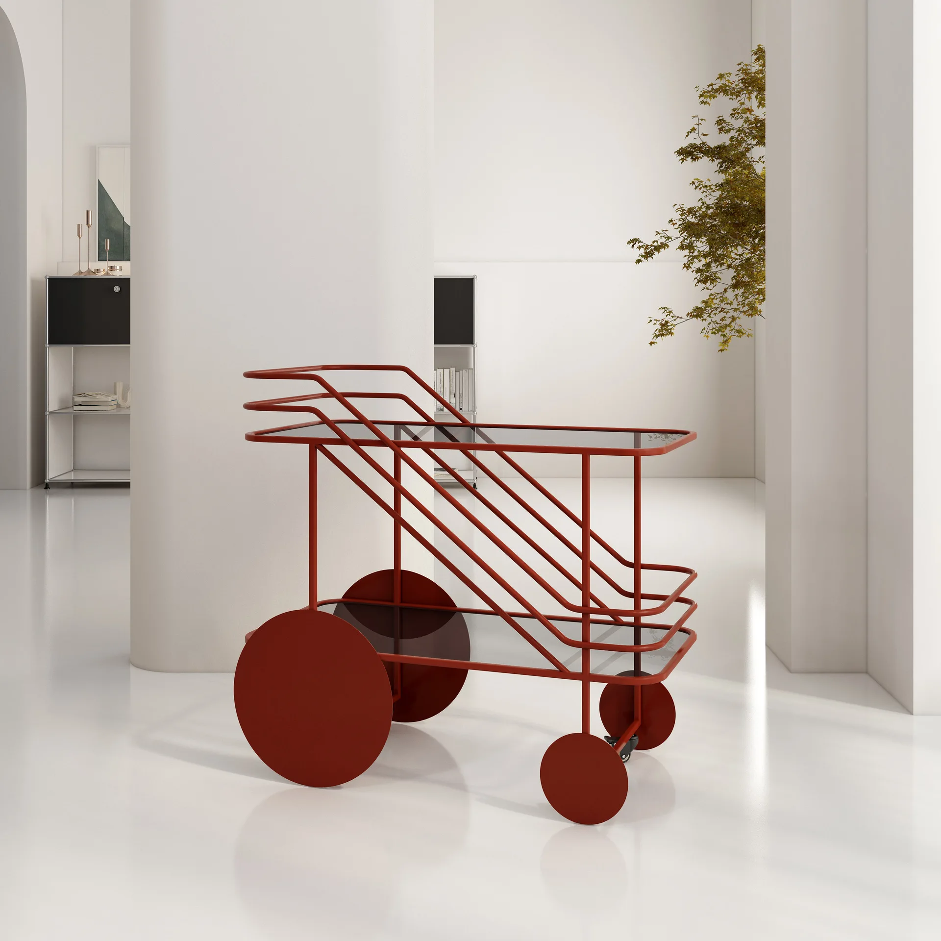 Nordic movable double-layer trolley home storage living room storage bar push dining cart sofa small side table