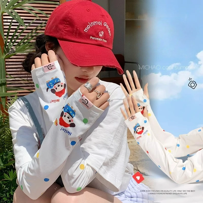 Cute Ice Silk Sun-protective Sleeves for Girls in Summer Cartoon UV Protection and Sun Protection Loose Ice Sleeves for Cycling