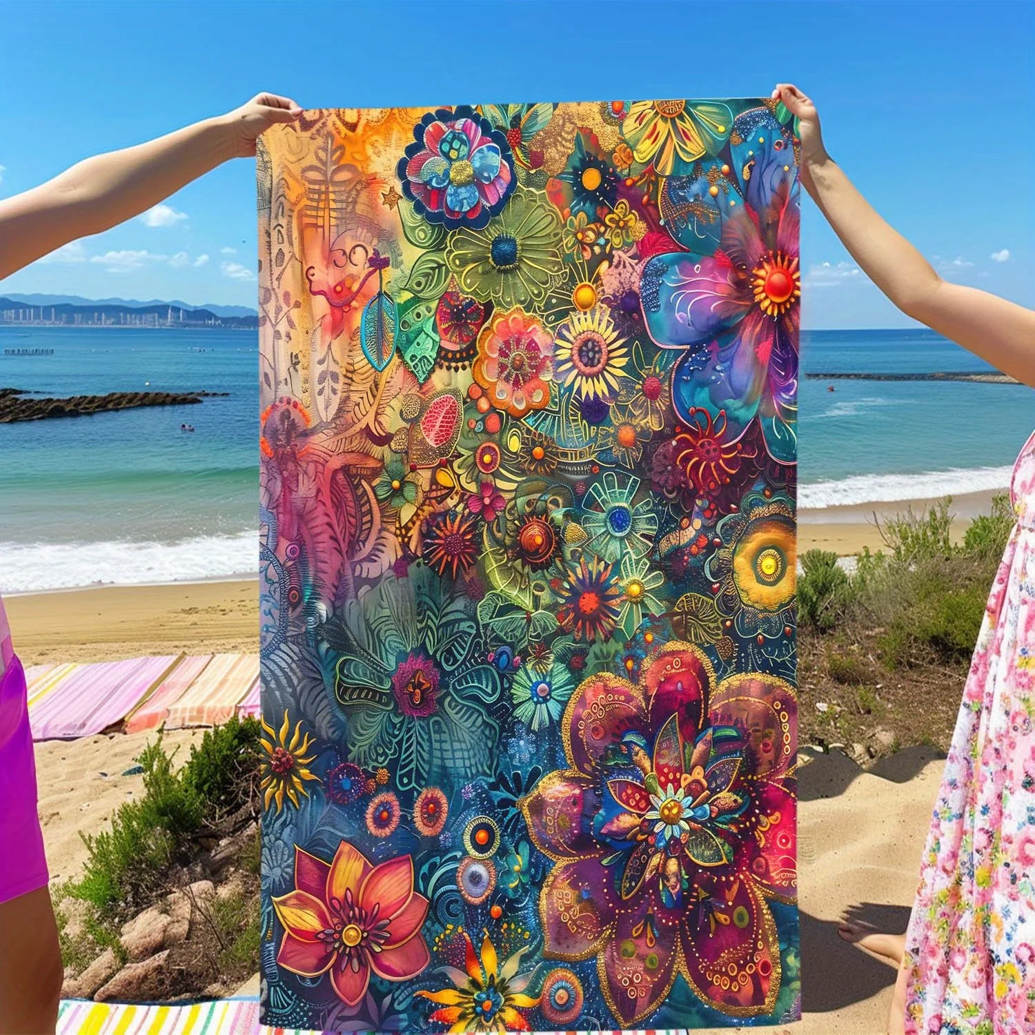 Colorful Floral Fantasy Soft Bath Towel - High-Quality Print, Comfortable and Absorbent, Ideal for Home and Beach