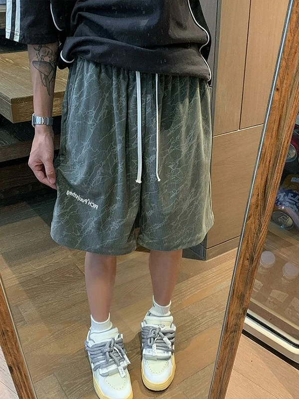 

Casual Embroidered Men's ort Pants Summer Spor Loose Fit Five-Quarter Length Outdoor Wear Youth Faion Breathable Fabric