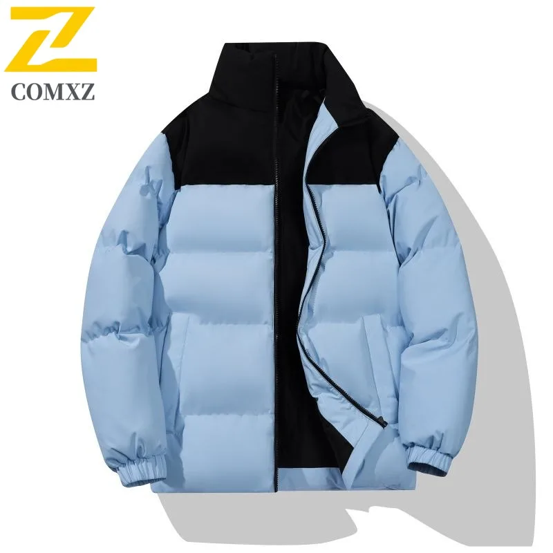 COMXZ Men Bread Jacket Trendy Classic Color Blocking Camping Picnicking Winter Padding Travel Windproof Streetwear Parker Coat