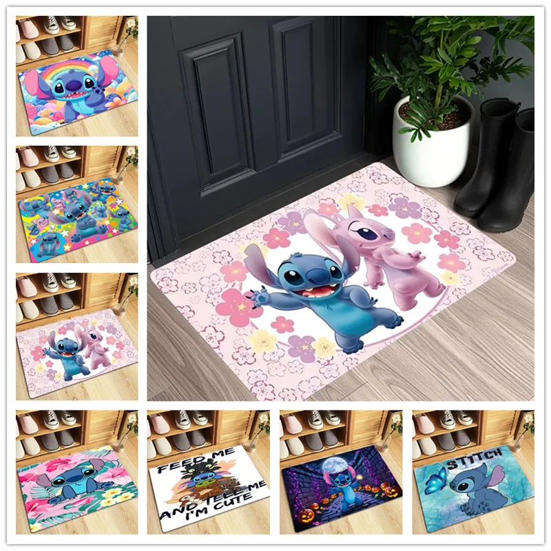 MINISO Disney Stitch & Angel Floor Mat Non Slip Polyester Rug Bathroom Bedroom Kitchen Balcony Entracne Doormat Soft Home Carpet