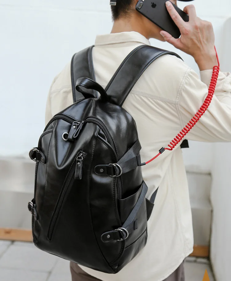 soft PU leather vintage casual backpack for men large capacity travel backpacks male laptop shoulder bag waterproof work mochila
