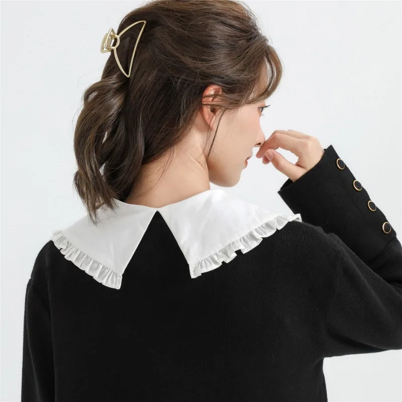 French Style Womens Fake collar for Sweater White Fungus Edge Big Pointed Shirt Detachable Collar Female Decoration False Collar