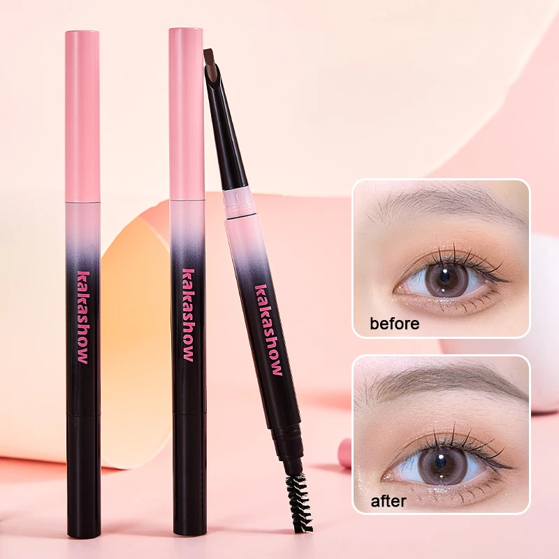 防水面取り両端アイブロウペン ブラシ付き - 色がつきやすく、長持ちするナチュラルアイブロウメイクアップ