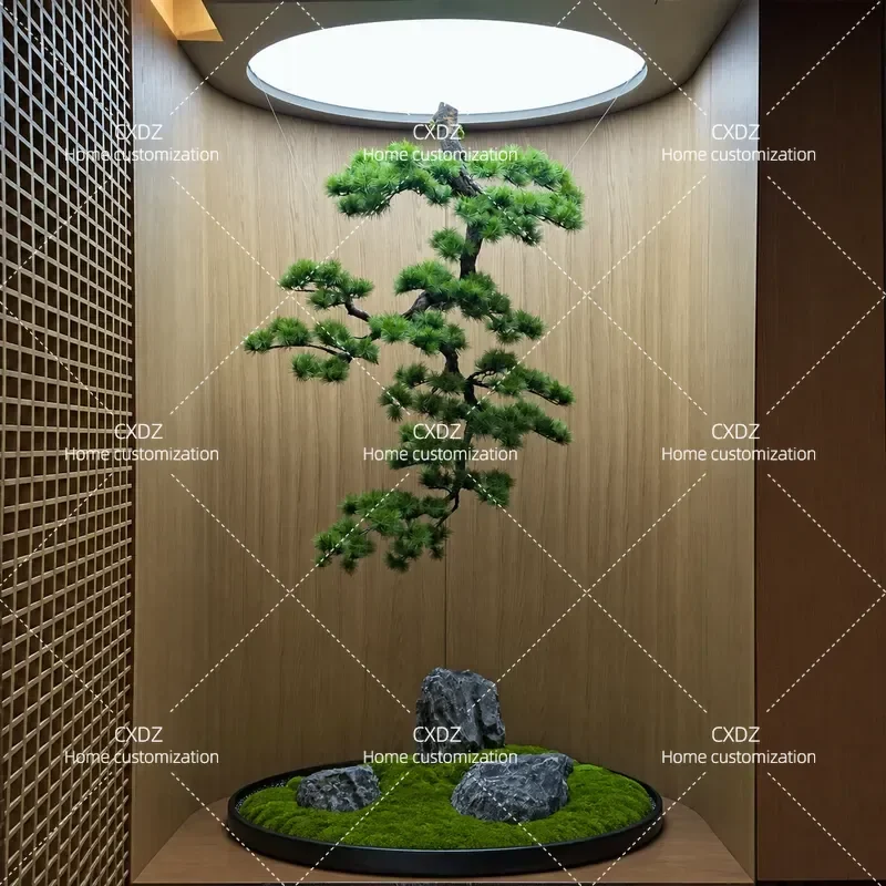 Living room advanced inverted pine bonsai simulation green plant indoor new Chinese decorative landscaping pine model zen