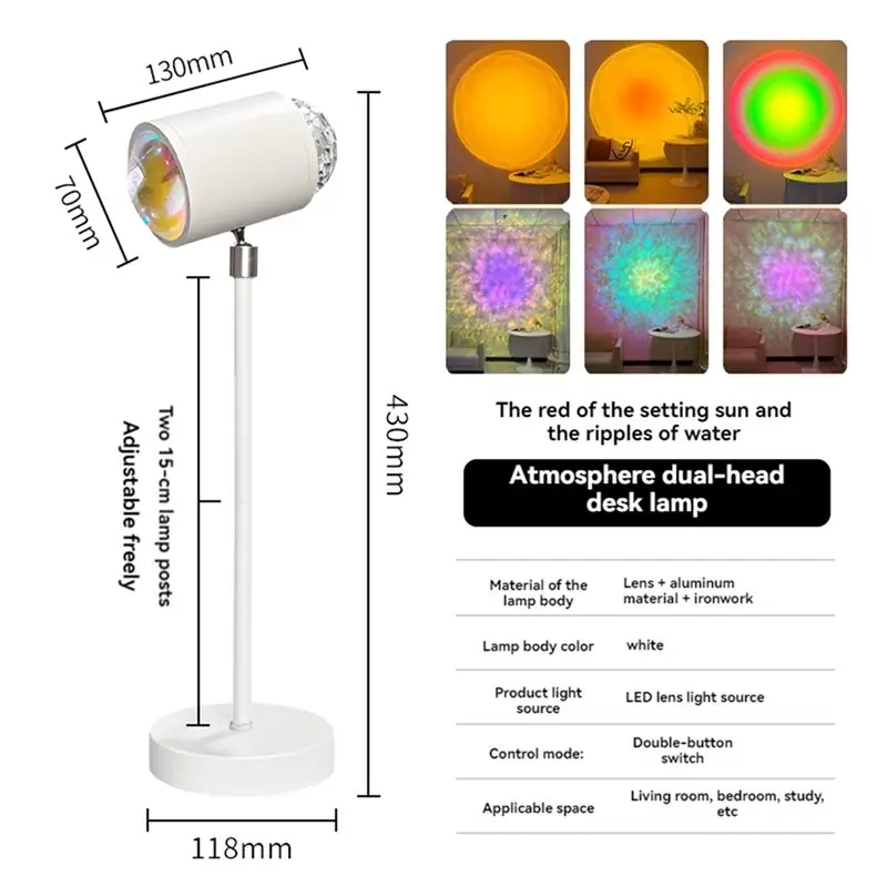 ABGG-Water Wave Atmosphere Light Double Head Projection Light Fill Light For Photography Sunset Table Light Background Decoratio