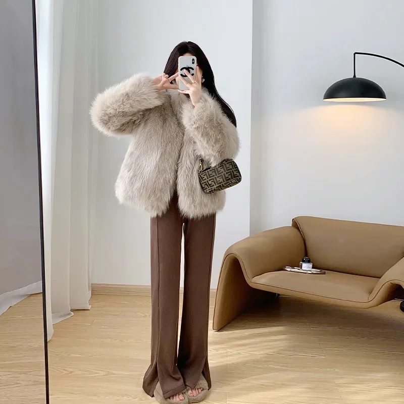 Casual Autumn Winter Women's Coats Faux Fur Thick Warm 2023 Fox Hair Short and Thickened Young Edition Women's Clothing