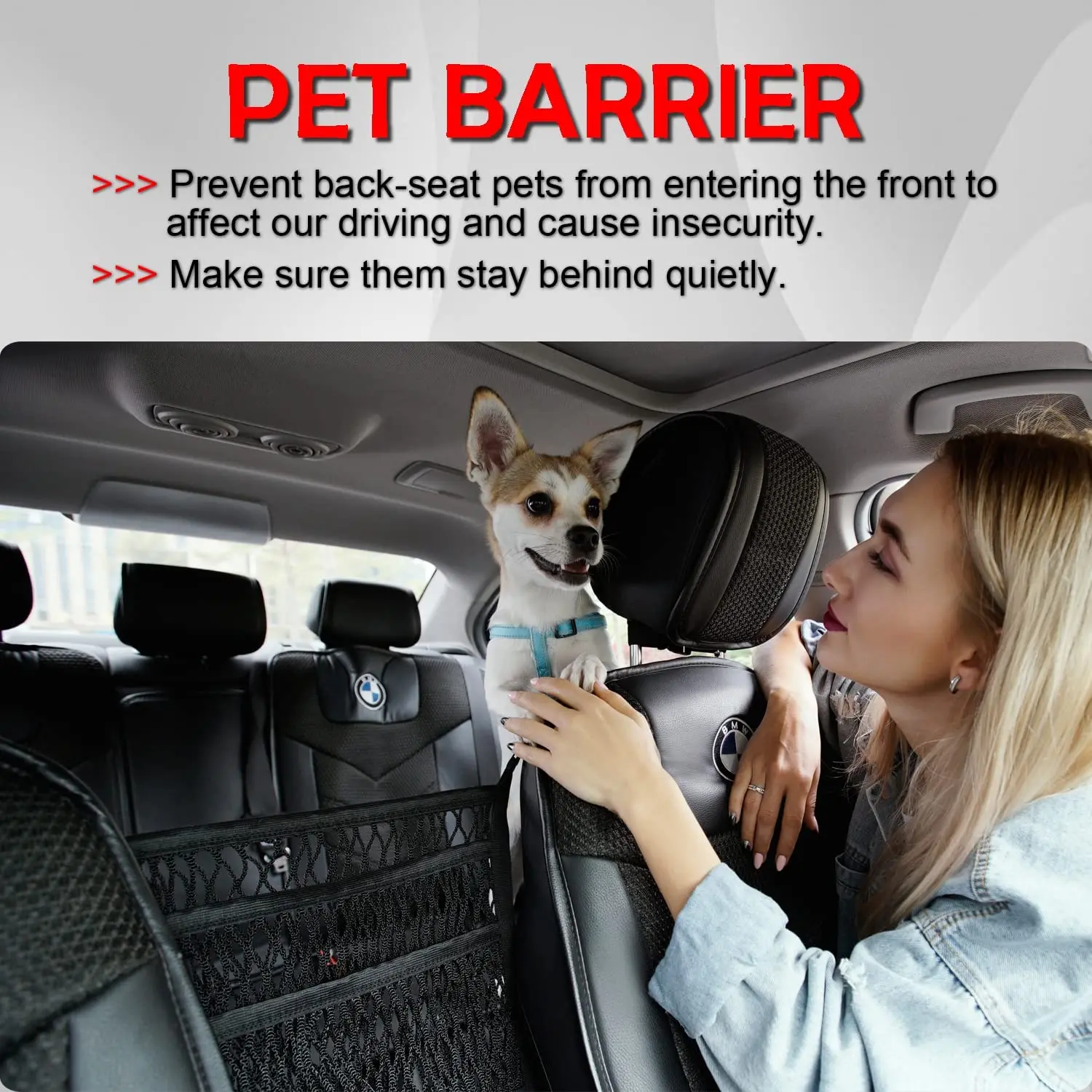 Car Mesh Organizer, Seat Back Net Bag, Barrier of Backseat Pet Kids, Cargo Tissue Purse Holder, Driver Storage Netting Pouch