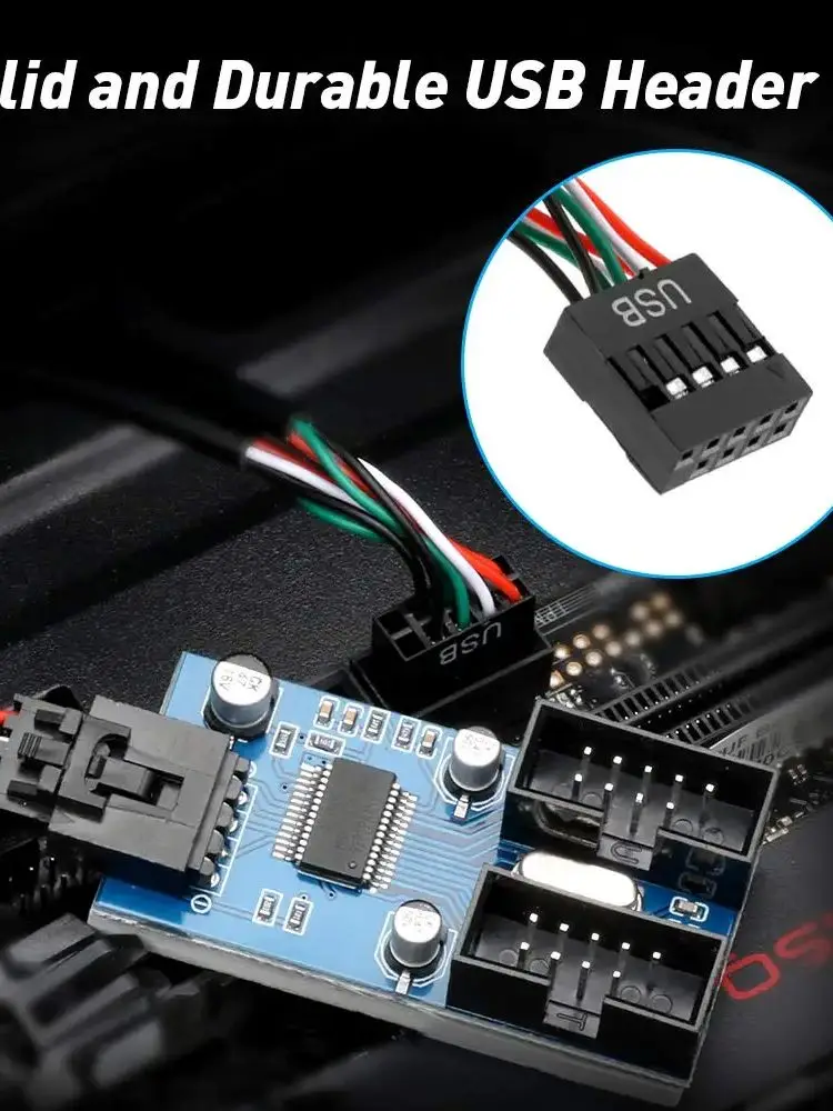 Moederbord USB 2.0 9-pins header naar 2-poorts hubsplitter - 30 cm kabel USB 9-pins interne kabeladapter - afbeelding 2