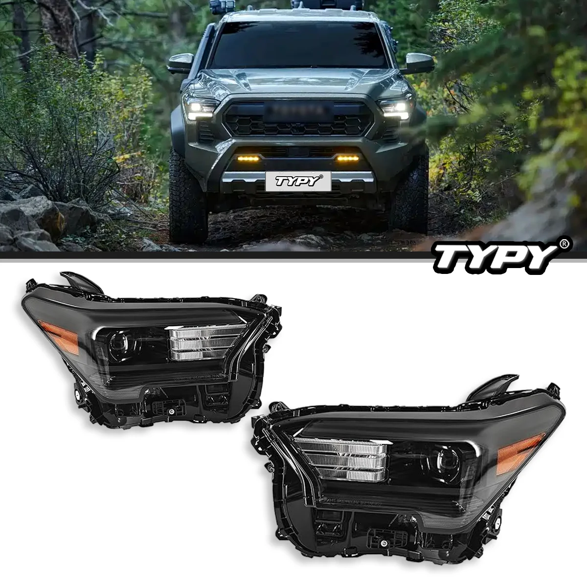 

Автомобильные светодиодные фары TYPY в сборе для Toyota Tacoma TRD 2024-2025, аксессуары для фар с высокой конфигурацией, динамический светодиодный указатель поворота