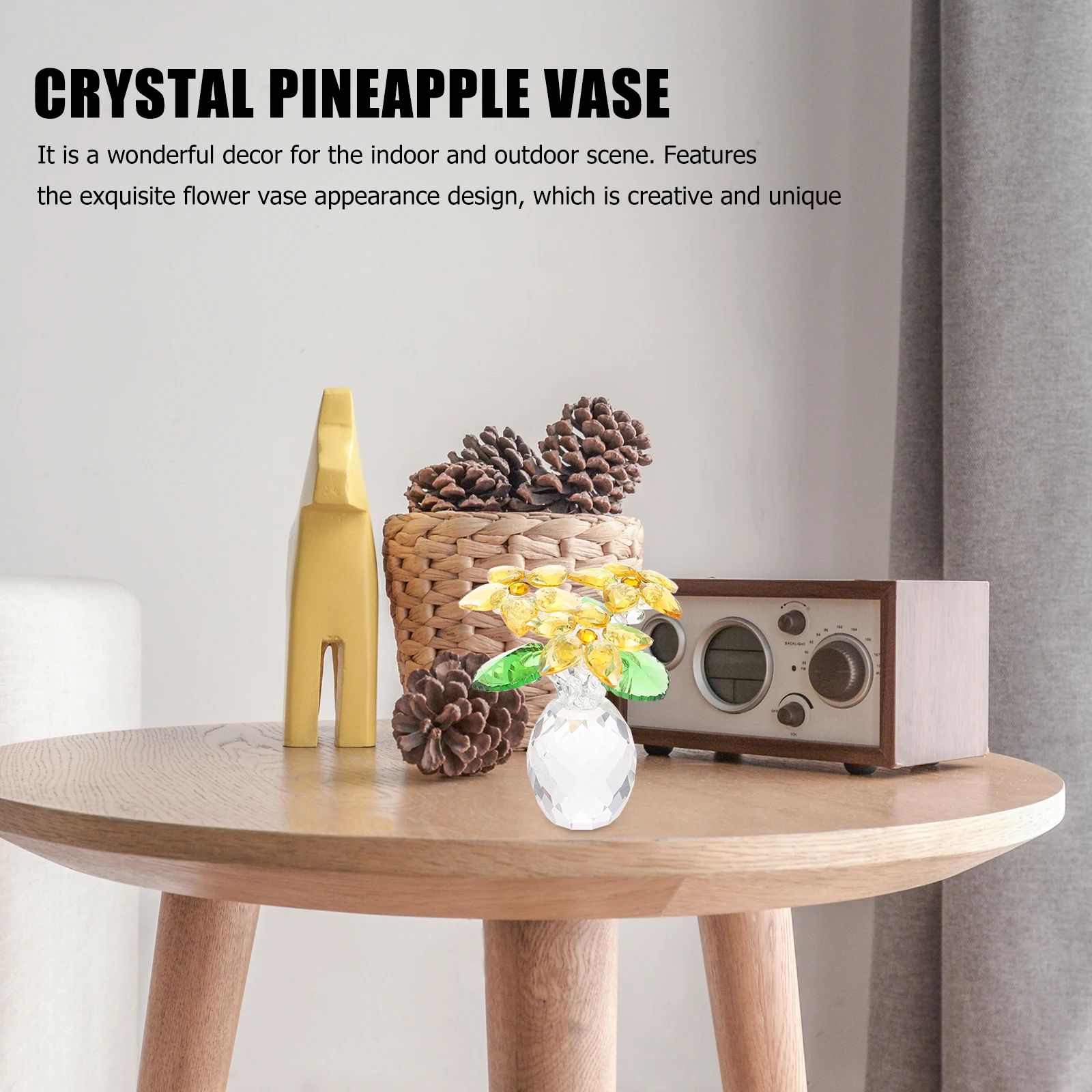 

1Pcs Small Flower Vase Ornament Pineapple Shaped Crystal Craft Decor Desktop Adornment for Home Office Indoor Scene