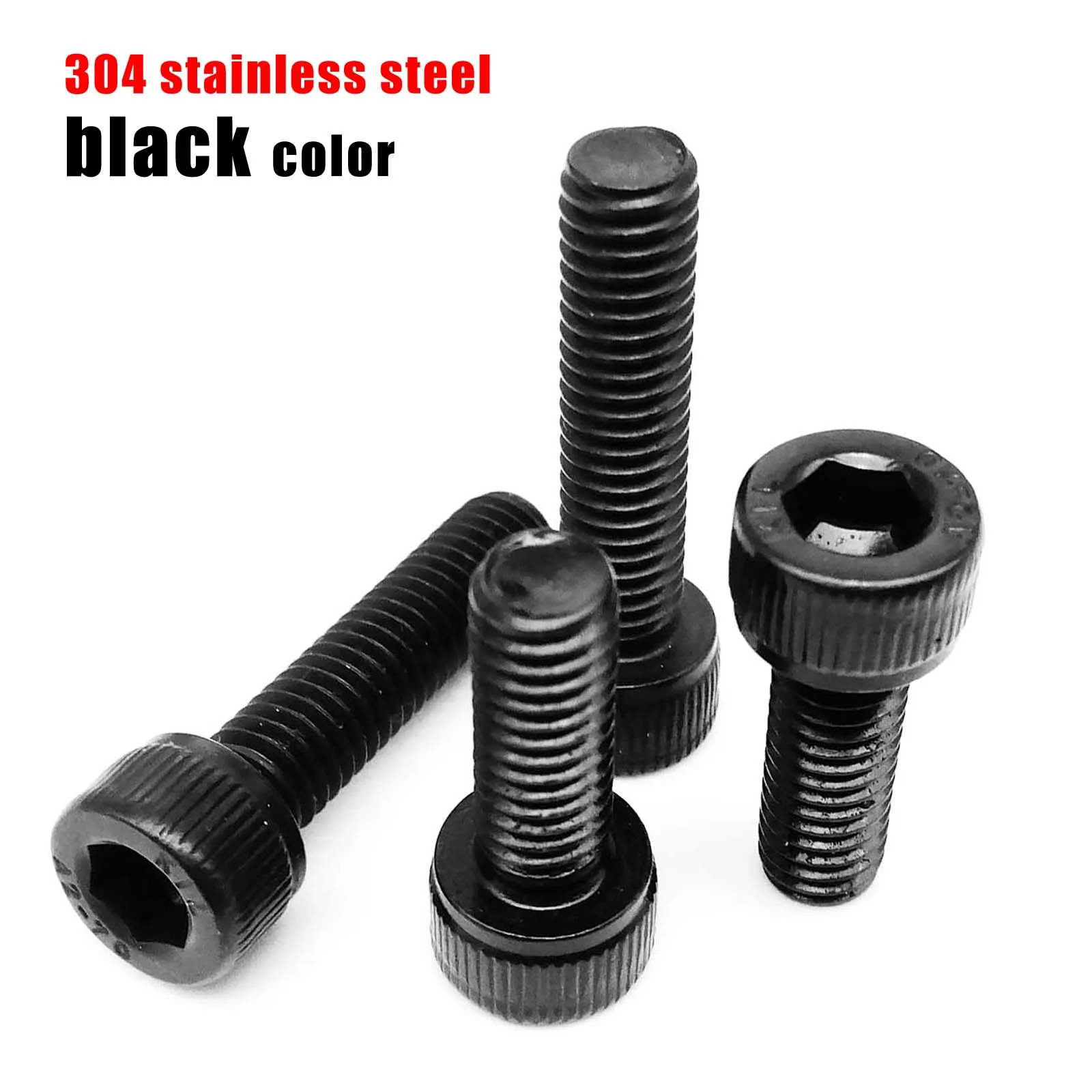 DIN912 M1.6 M2 M2.5 M3 M4 M5 M6 M8 Black 304 Stainless Steel Hexagon Hex Socket Head Cap Allen Bolt Screw Length=3-100mm