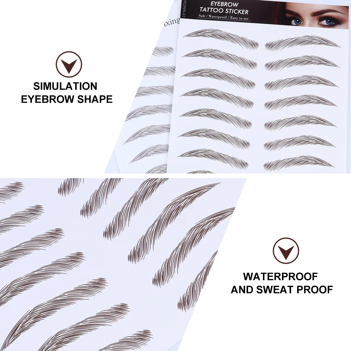 4 Pcs Eyebrow Stickers Makeup Cosmetics Water Transfer Artificial Imitation Tool with Soy Ink Stencils 6D Hair-Like Eyebrows