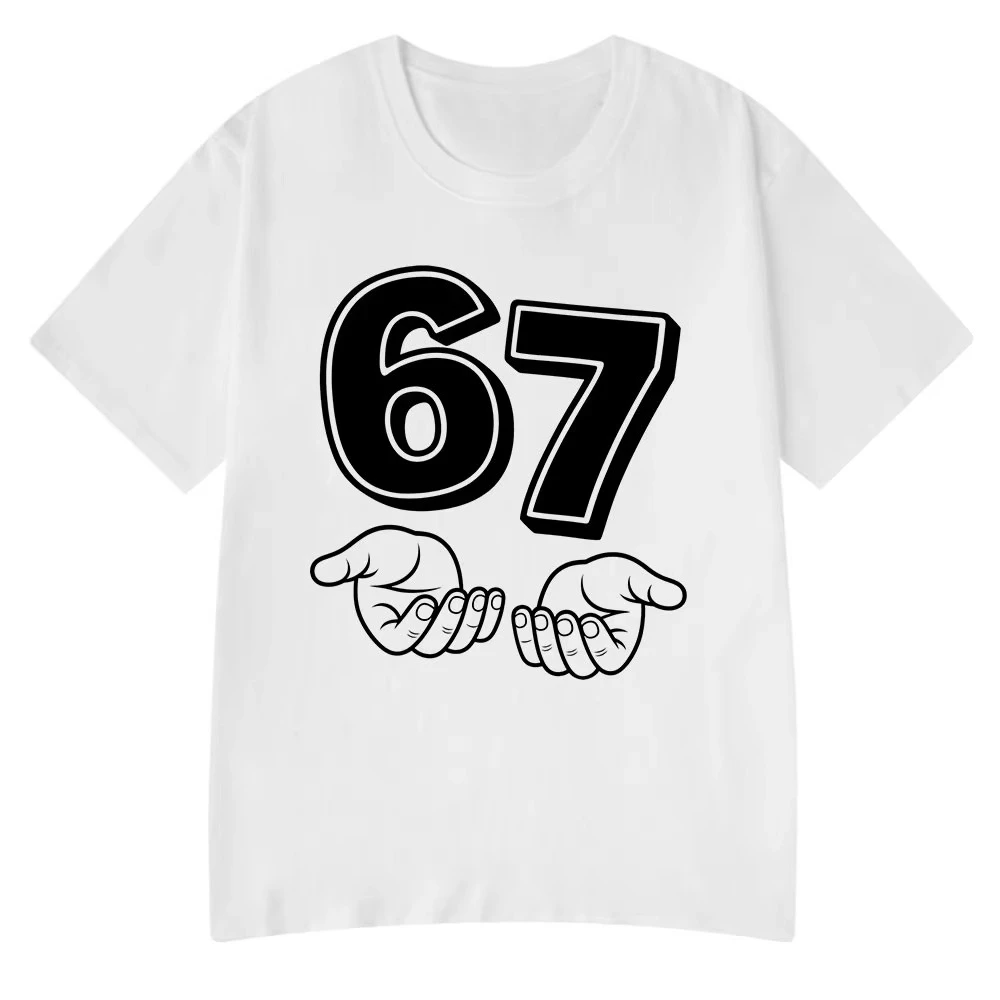 2026 Number 67 Hand Line Graphic Short Sleeve T Shirt Retro Cartoon Line Art Print Casual Street Tee Top Kids Adults