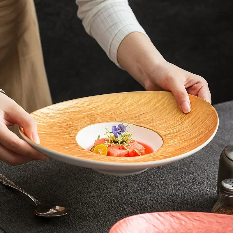 color gold ingot straw hat plate Western restaurant  special-shaped dessert plate high-grade ceramic tableware