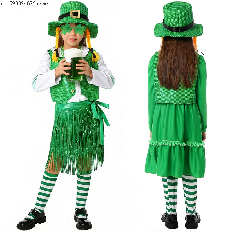 

Girls St Patrick's Day Children's Performance Costume Irish Four-Leaf Clover Character Play Cosplay Funny Party Theme Set 2026