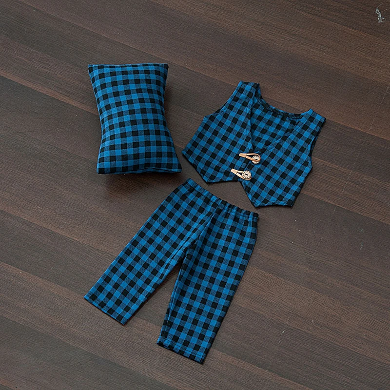 Newborn Photography Props, Plaid Suit Photo Costumes,Pants Top Pillow Set Outfit for Studio Baby Photo Shoot Props Accessories